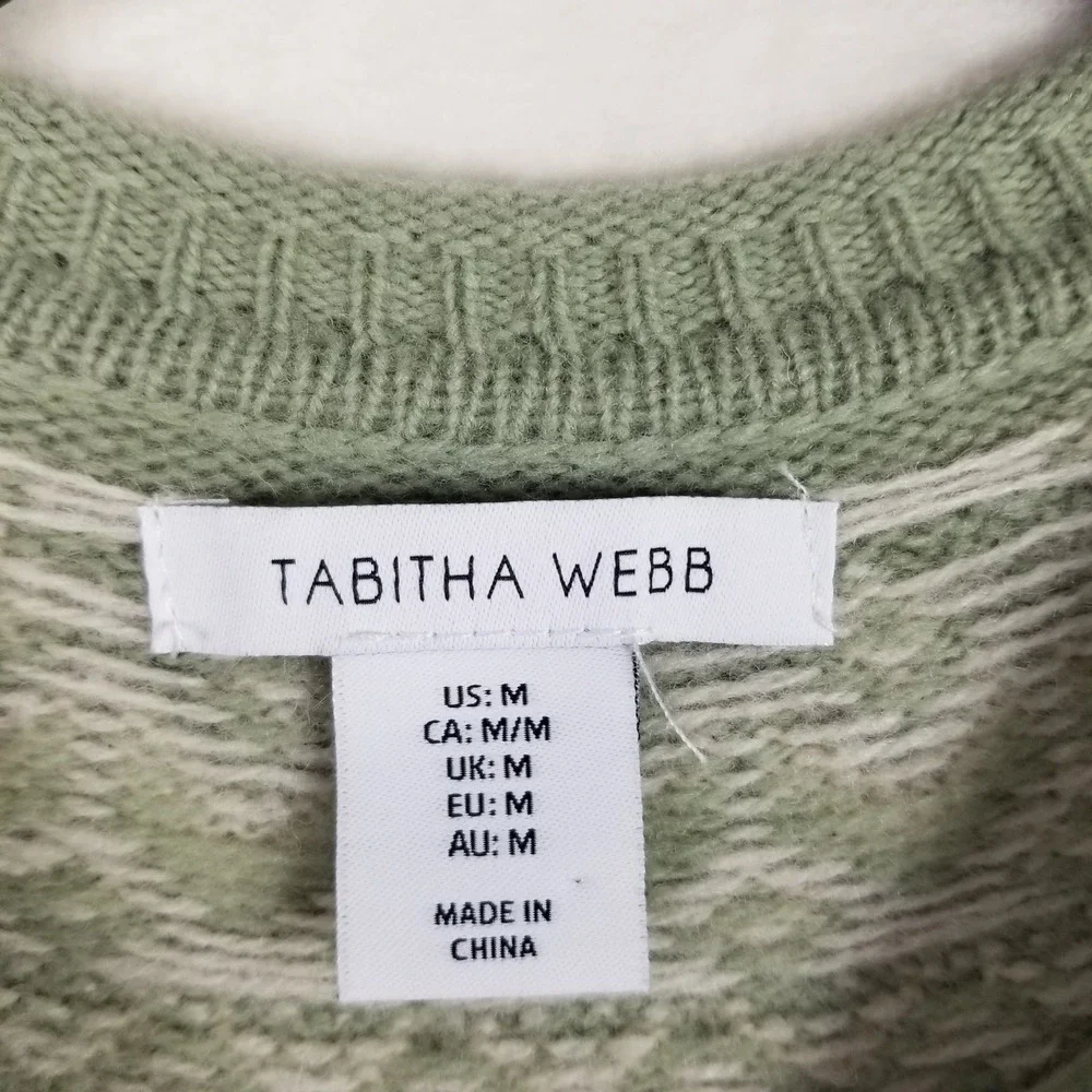 Tabitha Webb Sweater Women Medium Sage Green Fair Isle Lambswool Blend Pullover